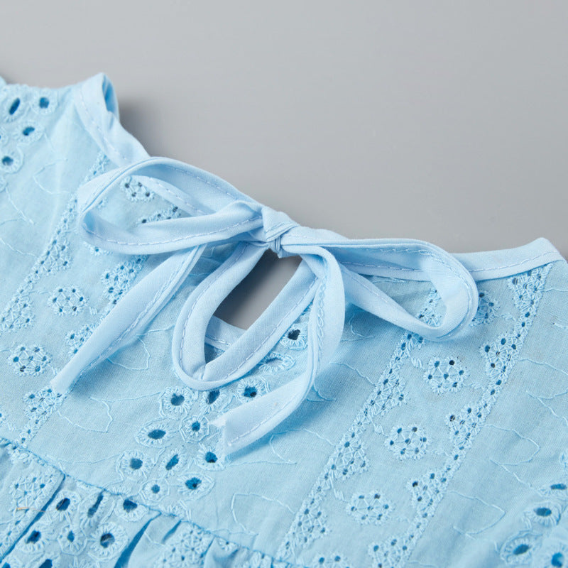 Girls' Solid Color Flying Sleeve Lace Dress SnugBubs Australia