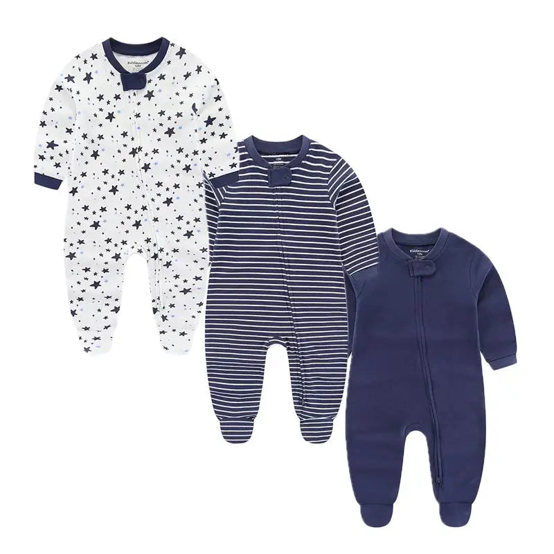 3 Pcs 100% Cotton Soft Zipper Onesies for Newborns