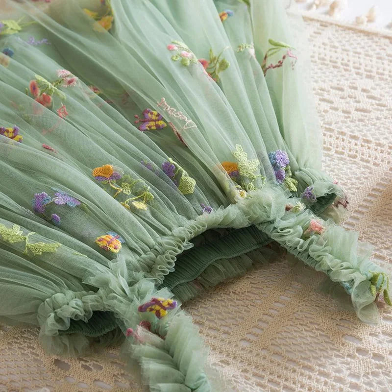 Embroidery Green Ruffled Girl Dress SnugBubs Australia