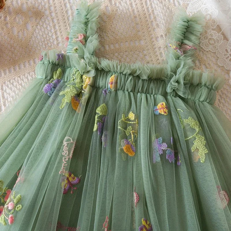 Embroidery Green Ruffled Girl Dress SnugBubs Australia