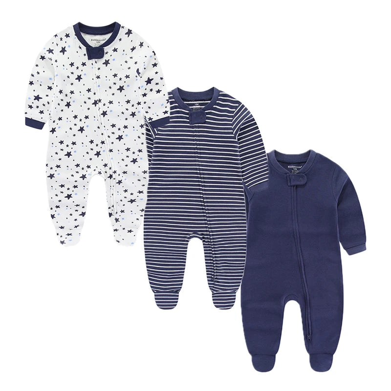 3 Pcs 100% Cotton Soft Zipper Onesies for Newborns