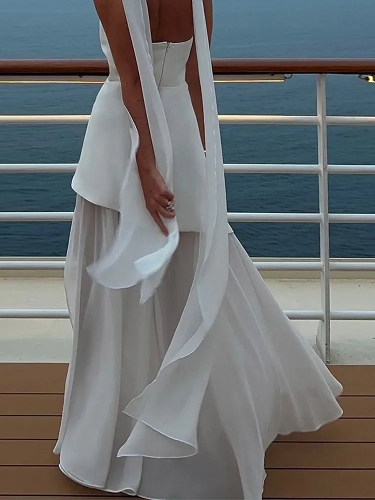 Mesh Scarf Neck Strapless Maxi Dress – Elegant Backless Split Gown SnugBubs Australia
