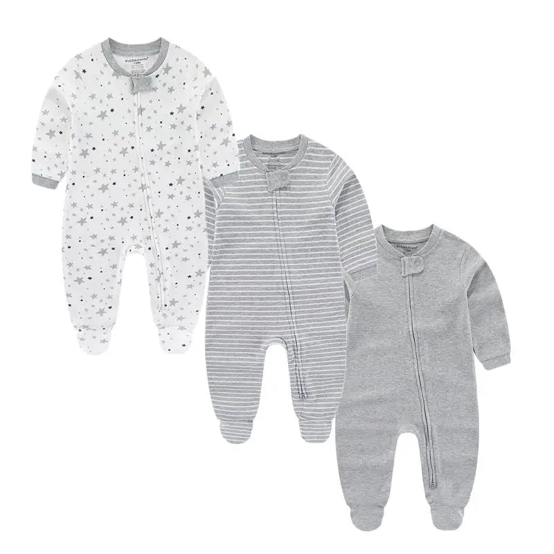 3 Pcs 100% Cotton Soft Zipper Onesies for Newborns