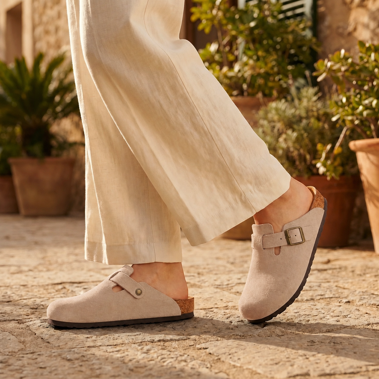 Unisex Buckle Clog Sandals with Contoured Footbed Brindle & Balance