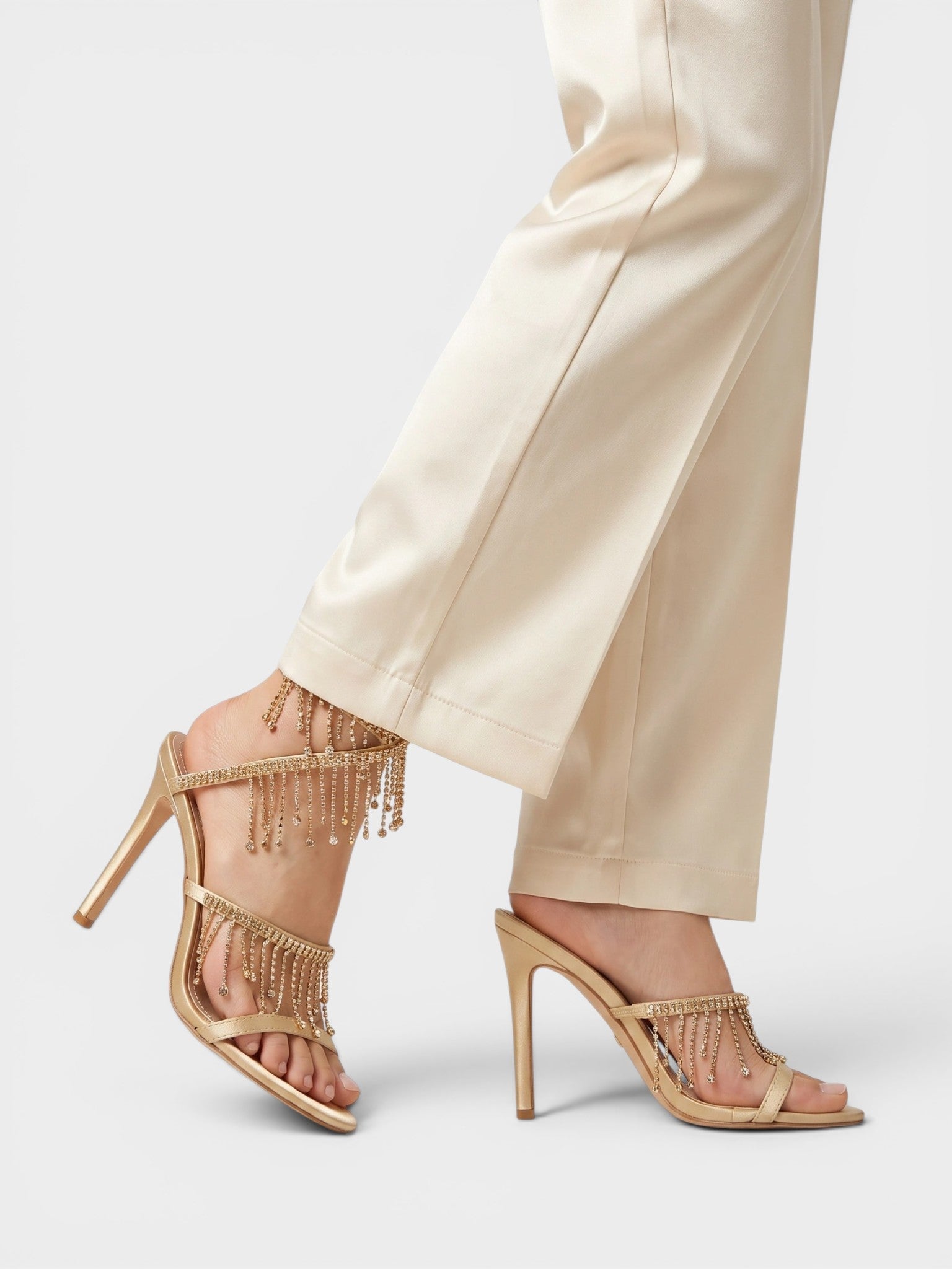 Gleamond | Women's Stiletto Sandals with Ankle Strap Crystal Tassels Gleamond