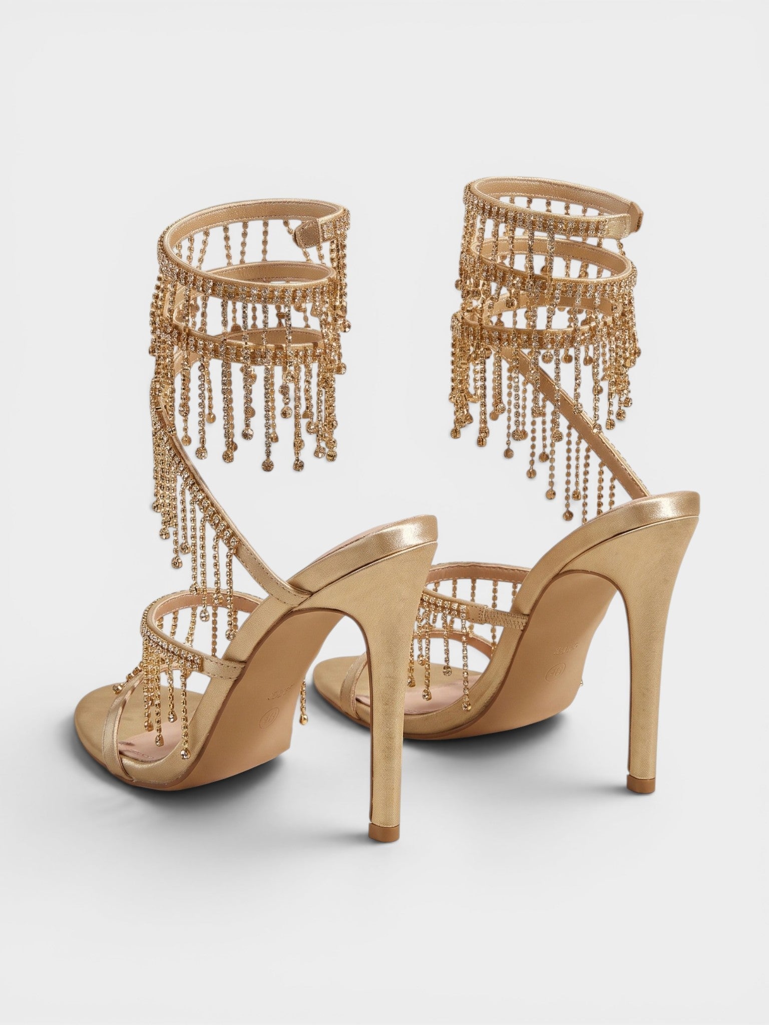 Gleamond | Women's Stiletto Sandals with Ankle Strap Crystal Tassels Gleamond