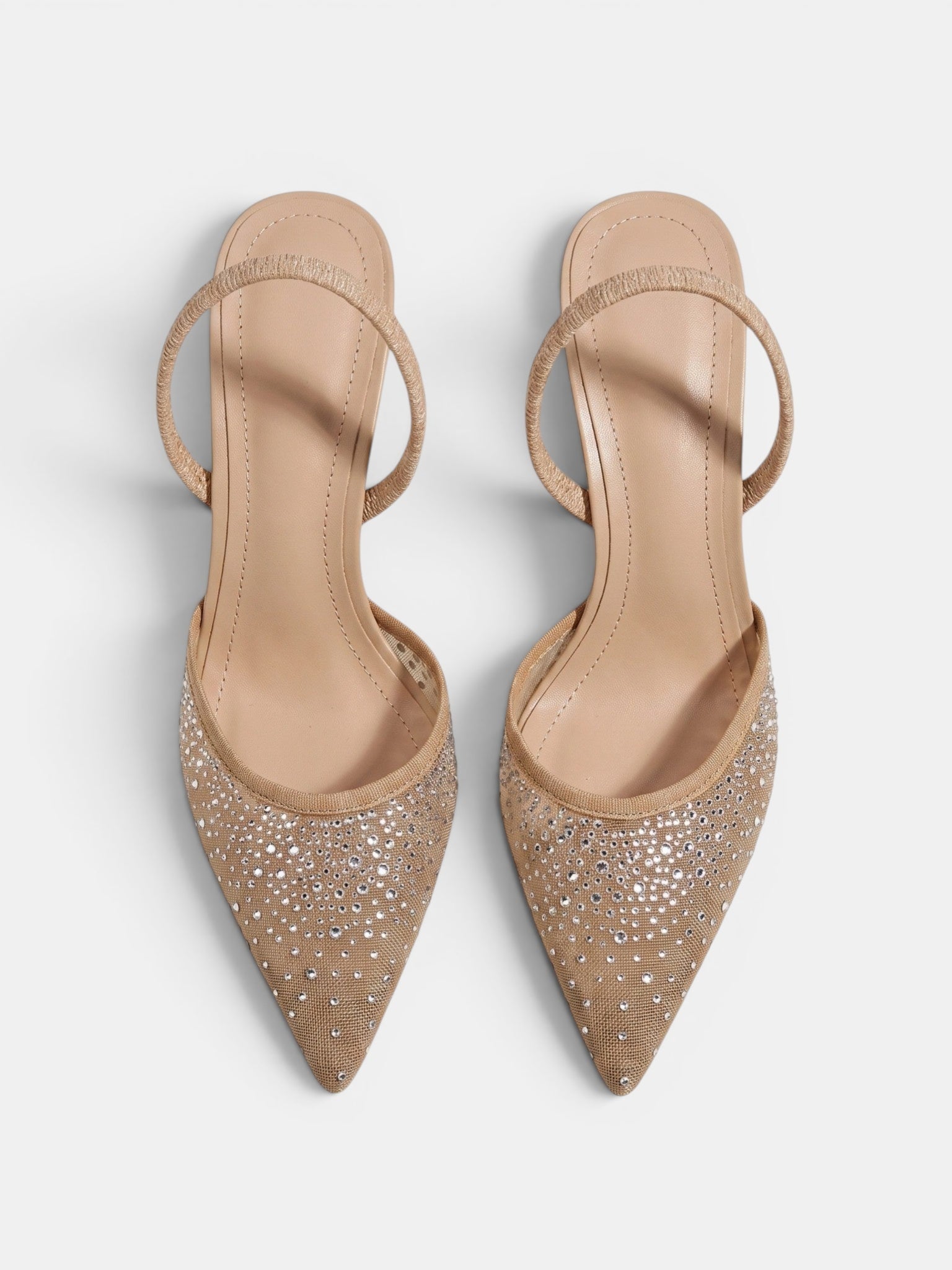 Gleamond | Women's Rhinestone Slingback Pumps with Pointed Toe and Mesh Upper Gleamond