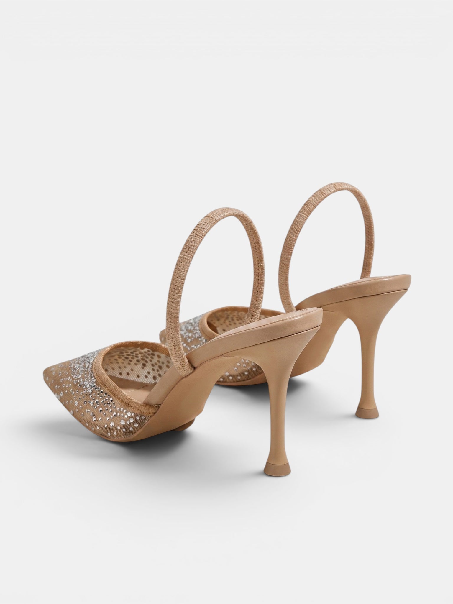 Gleamond | Women's Rhinestone Slingback Pumps with Pointed Toe and Mesh Upper Gleamond