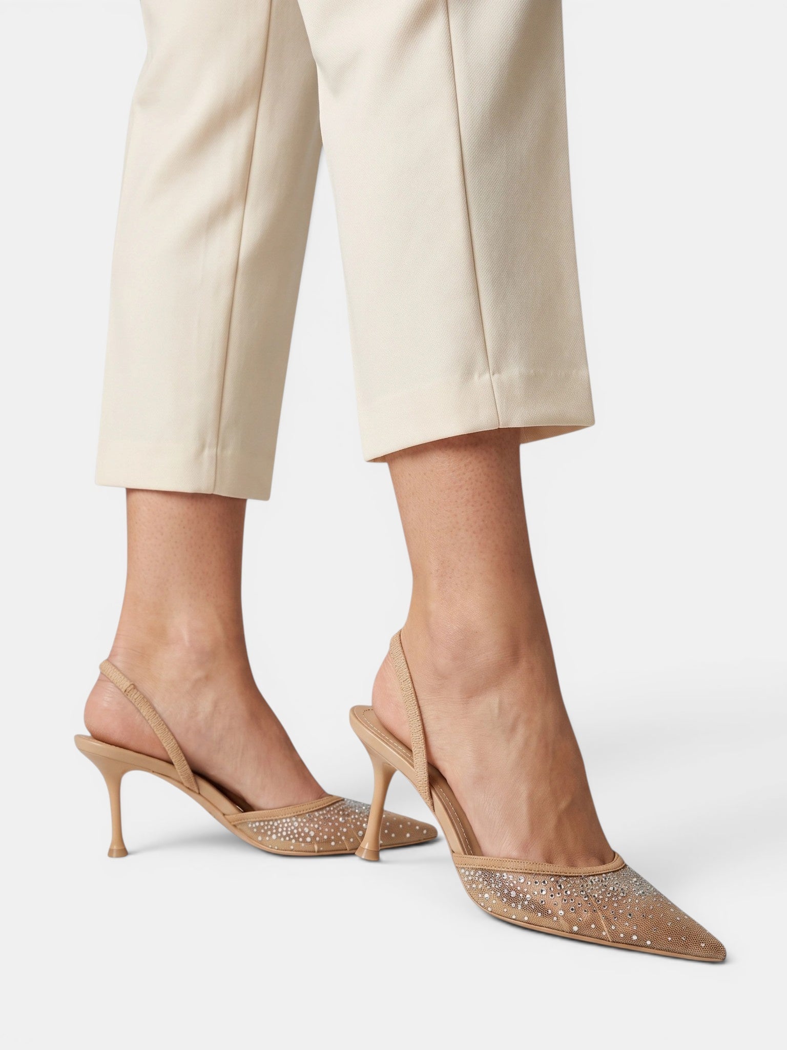 Gleamond | Women's Rhinestone Slingback Pumps with Pointed Toe and Mesh Upper Gleamond