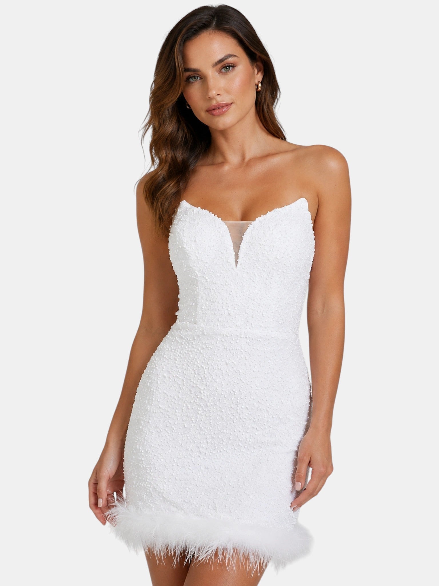 Gleamond | Women's White Elegant Strapless Cocktail Dress Gleamond