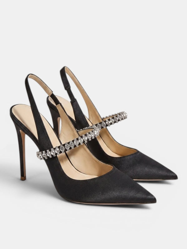 Gleamond | Women's Slingback High Heels with Pointed Toe and Crystal Strap Gleamond