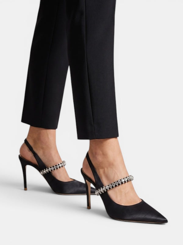 Gleamond | Women's Slingback High Heels with Pointed Toe and Crystal Strap Gleamond