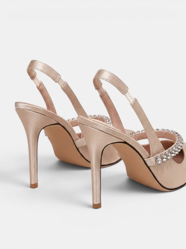 Gleamond | Women's Slingback High Heels with Pointed Toe and Crystal Strap Gleamond