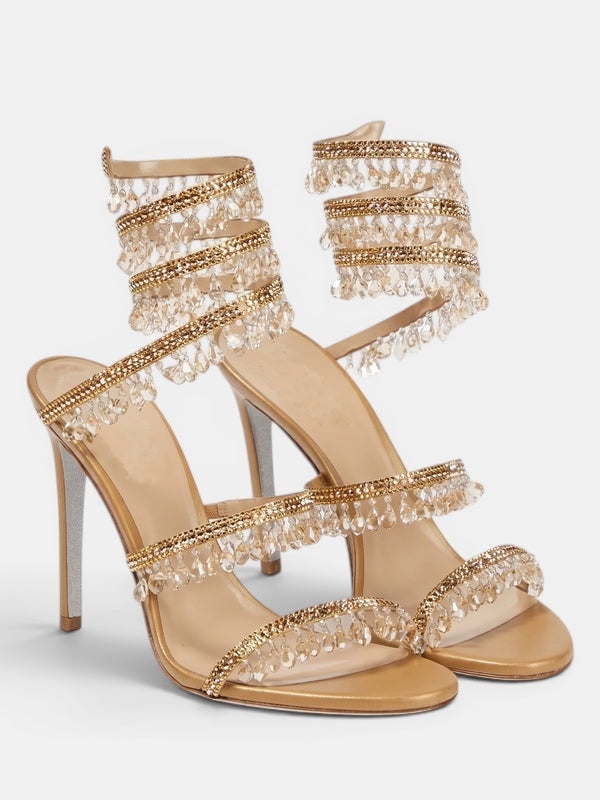 Gleamond | Women's Wraparound Sandals with Crystal Fringe and Stiletto Heel Gleamond