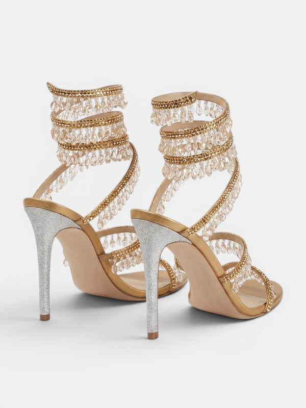 Gleamond | Women's Wraparound Sandals with Crystal Fringe and Stiletto Heel Gleamond