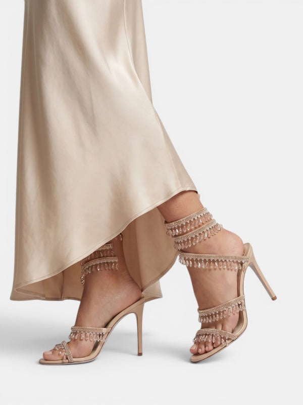 Gleamond | Women's Wraparound Sandals with Crystal Fringe and Stiletto Heel Gleamond