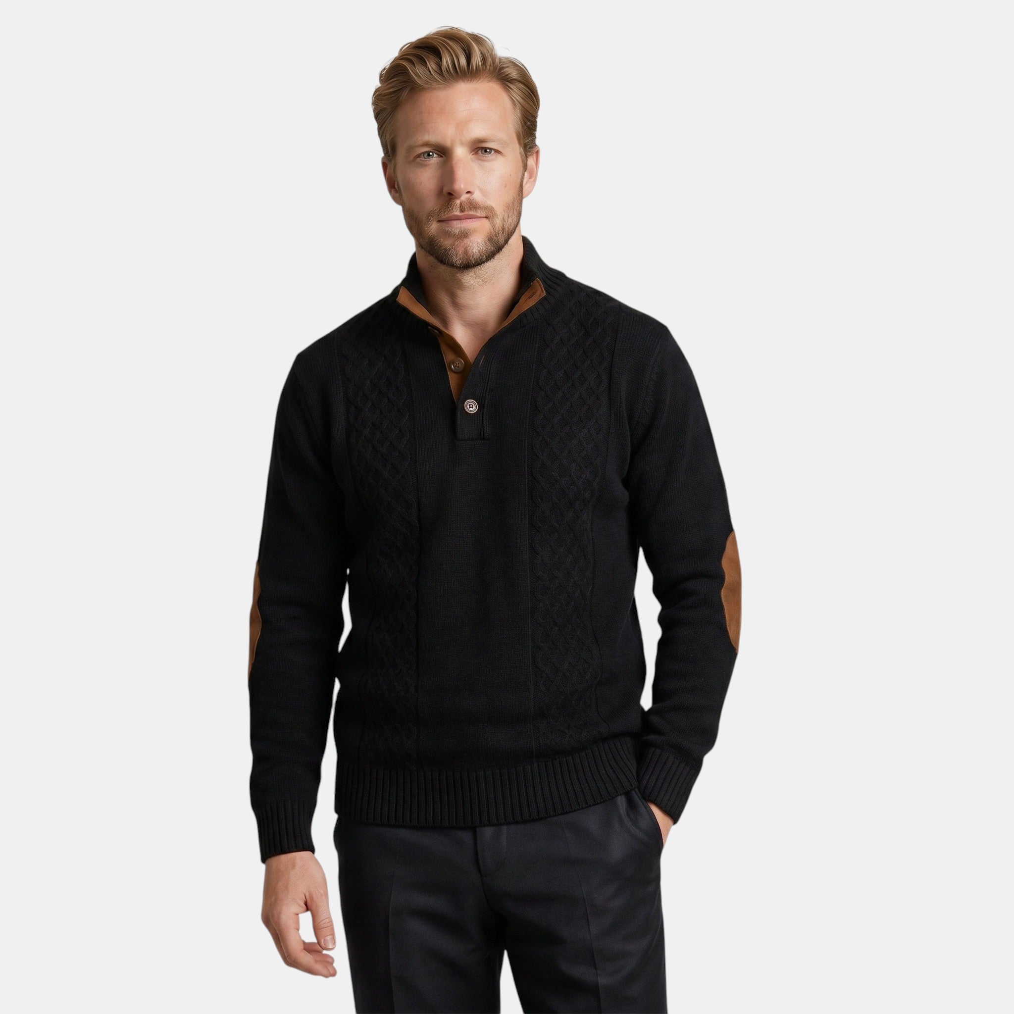 Men’s Cable Knit Sweater with Stand Collar Winter Pullover SnugBubs Australia