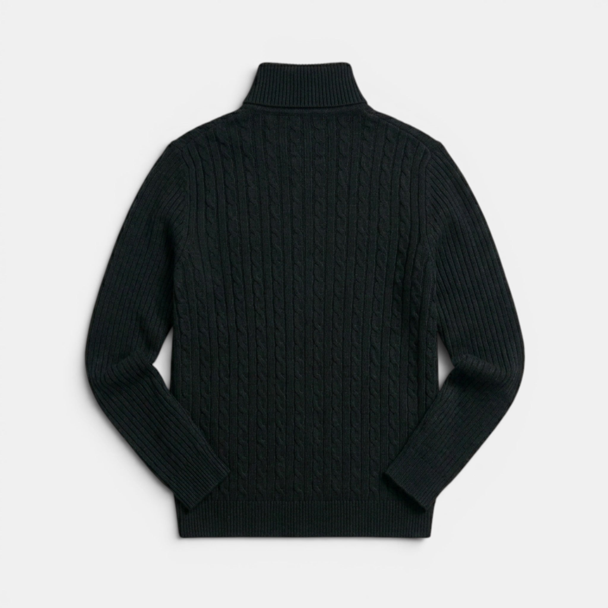 Men’s Cable Knit Turtleneck Sweater Black Slim Fit Pullover SnugBubs Australia