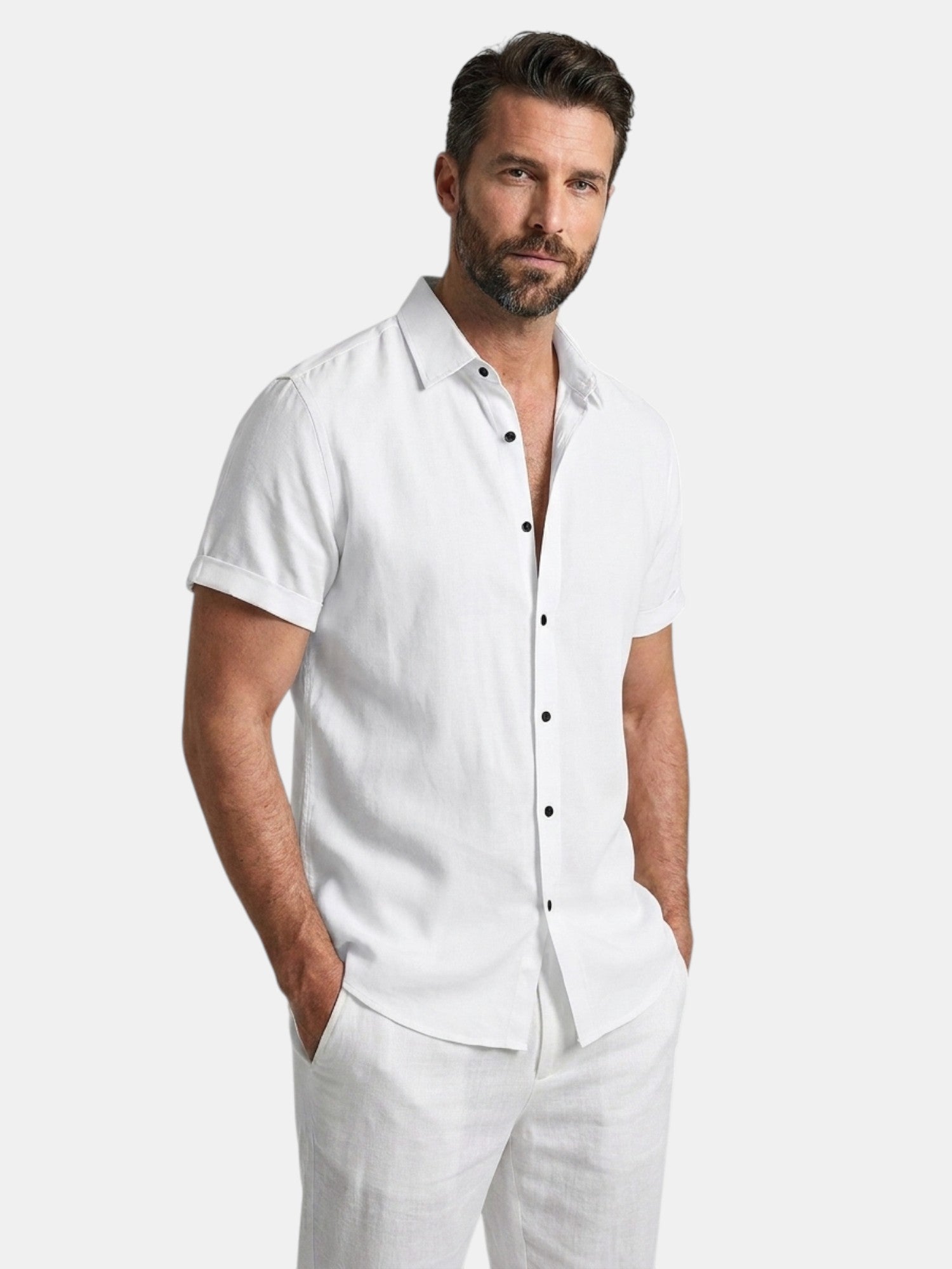 Men’s Cotton Linen Summer Shirt Lightweight Short Sleeve SnugBubs Australia