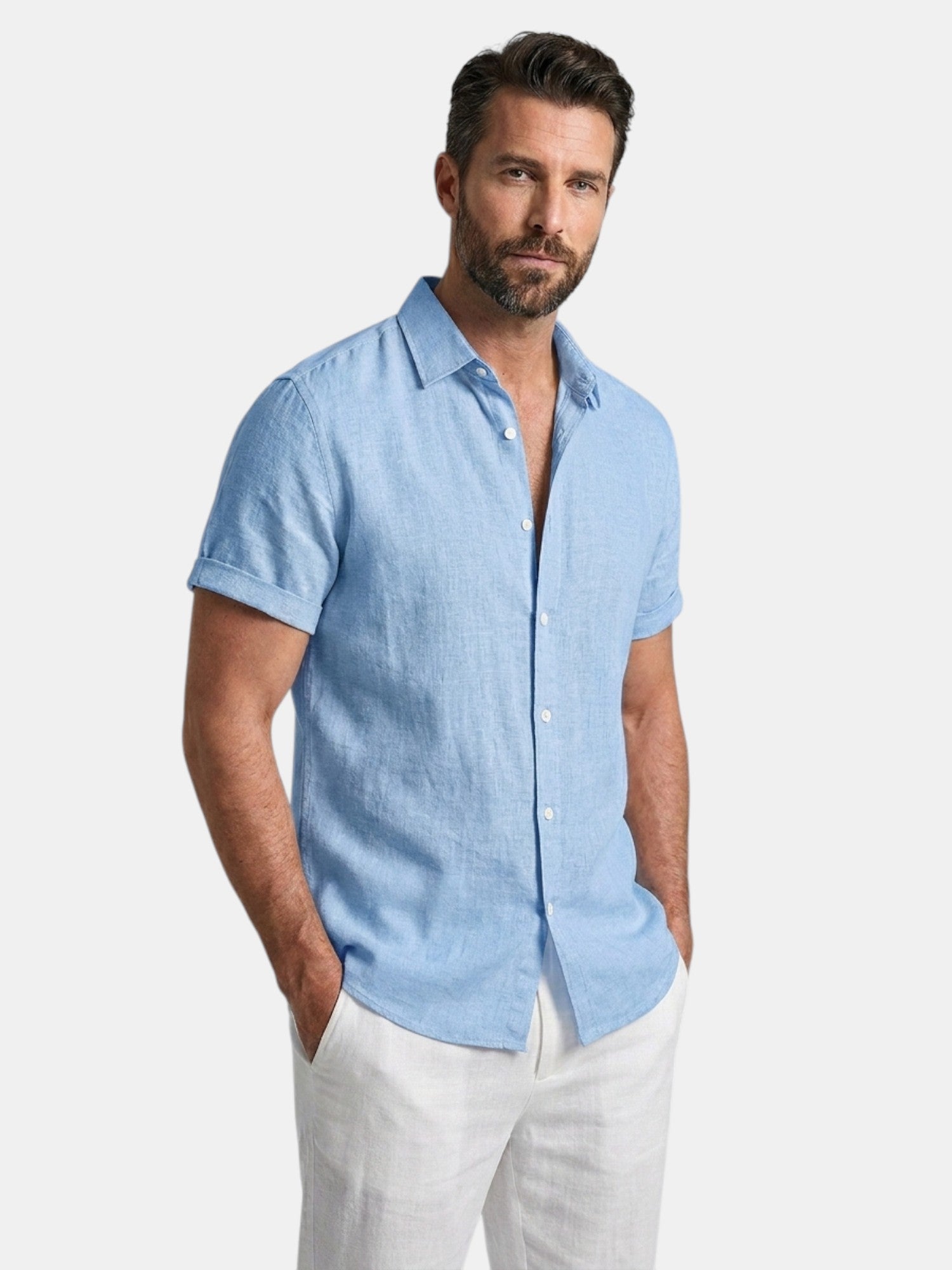 Men’s Cotton Linen Summer Shirt Lightweight Short Sleeve SnugBubs Australia