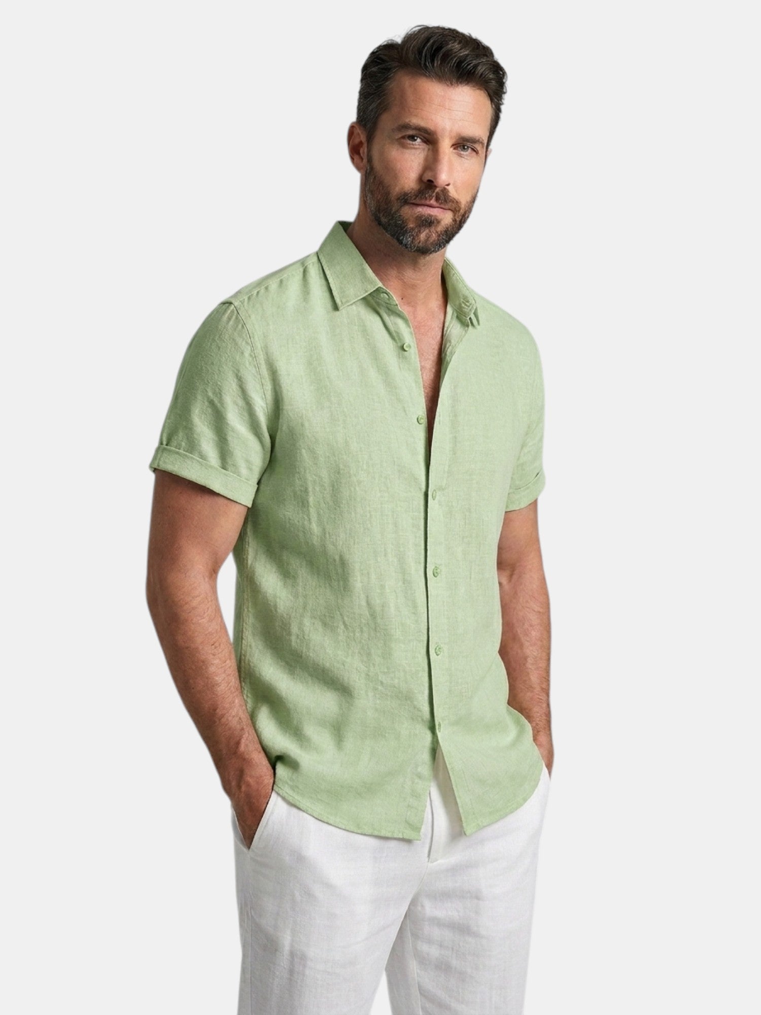 Men’s Cotton Linen Summer Shirt Lightweight Short Sleeve SnugBubs Australia