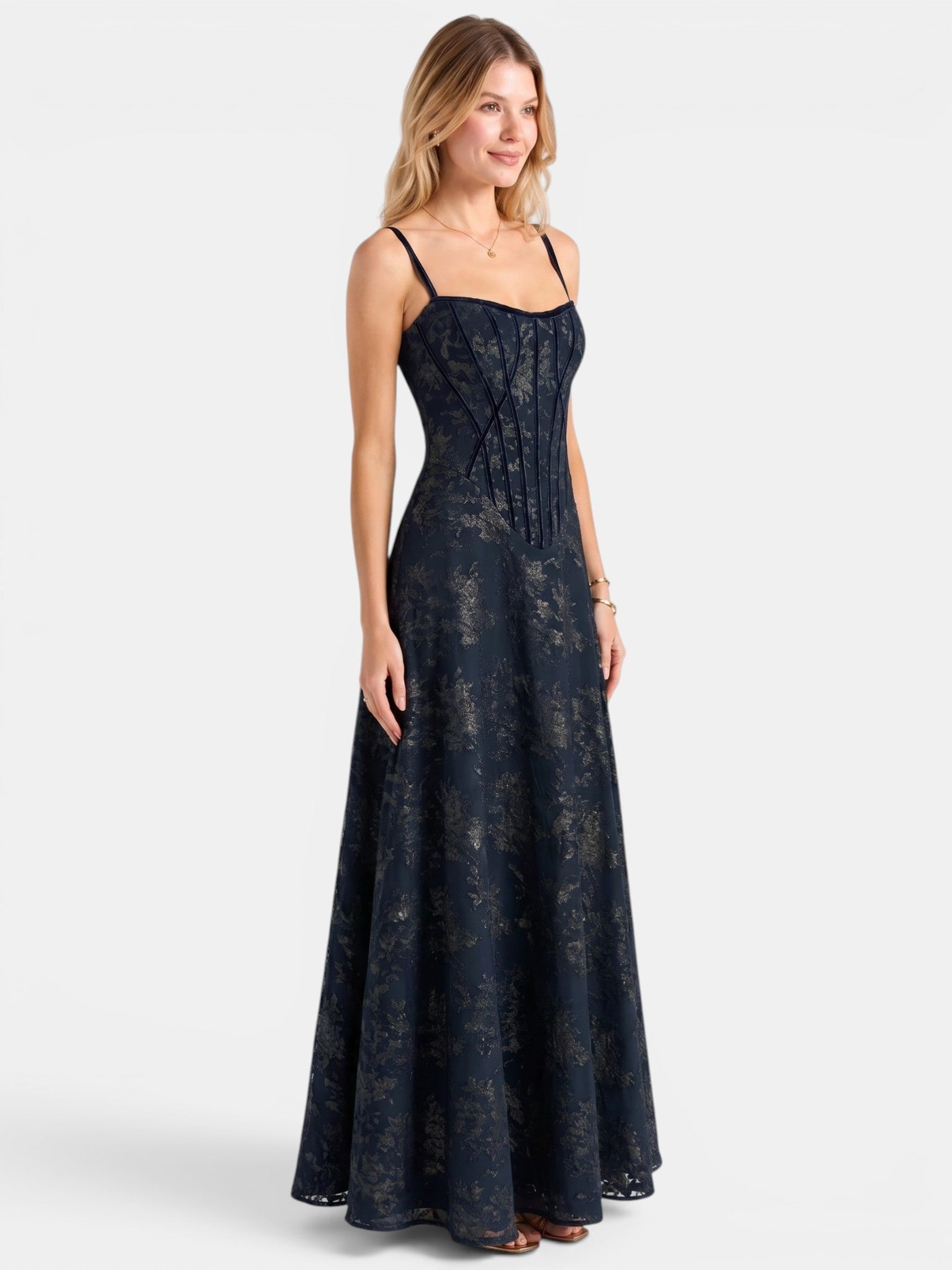 Gleamond | Spaghetti Strap Chiffon Floral Formal Dress Gleamond