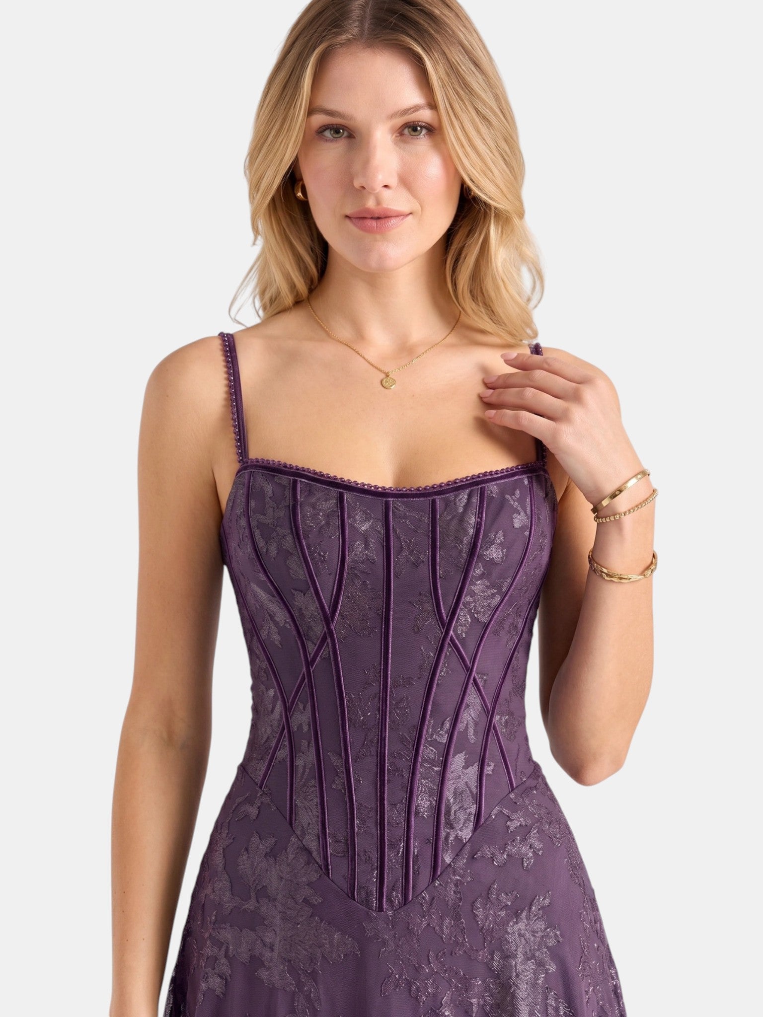 Gleamond | Spaghetti Strap Chiffon Floral Formal Dress Gleamond