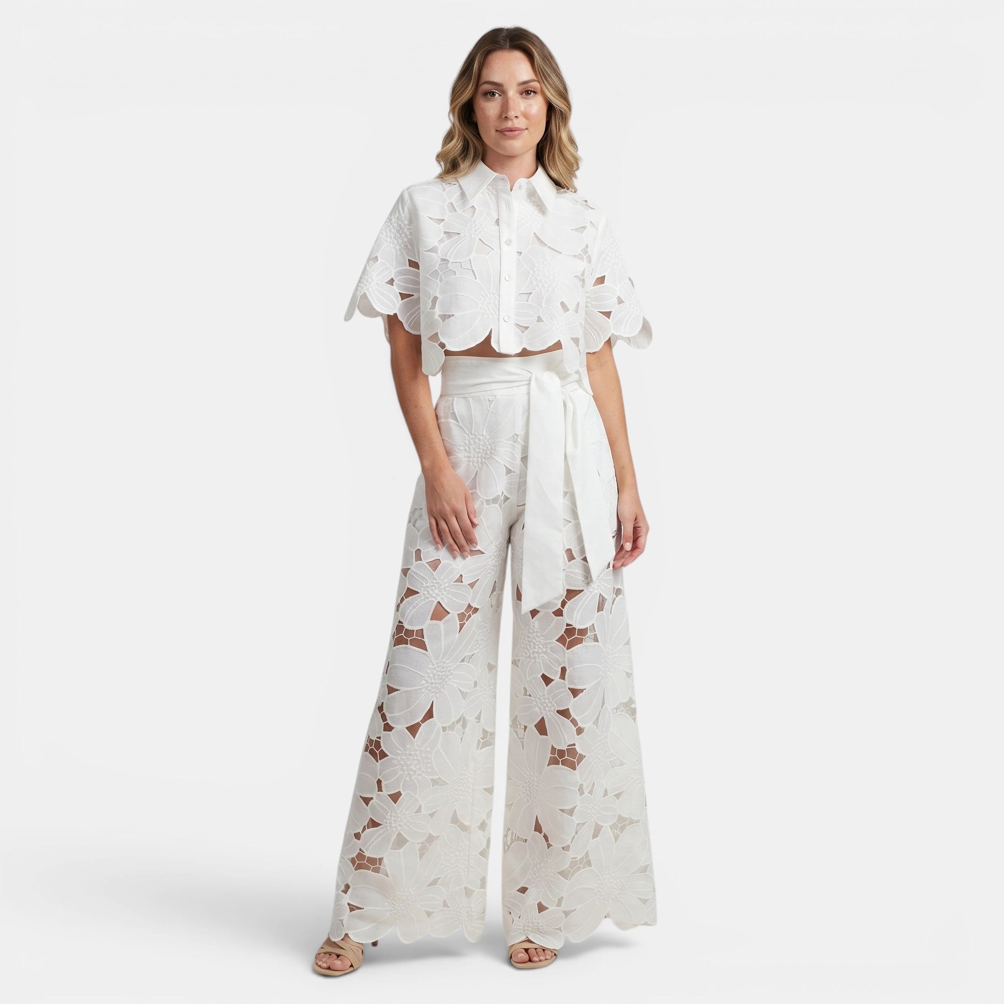 Women's Floral Cut Out Two Piece Set Elegant Summer Outfit SnugBubs Australia
