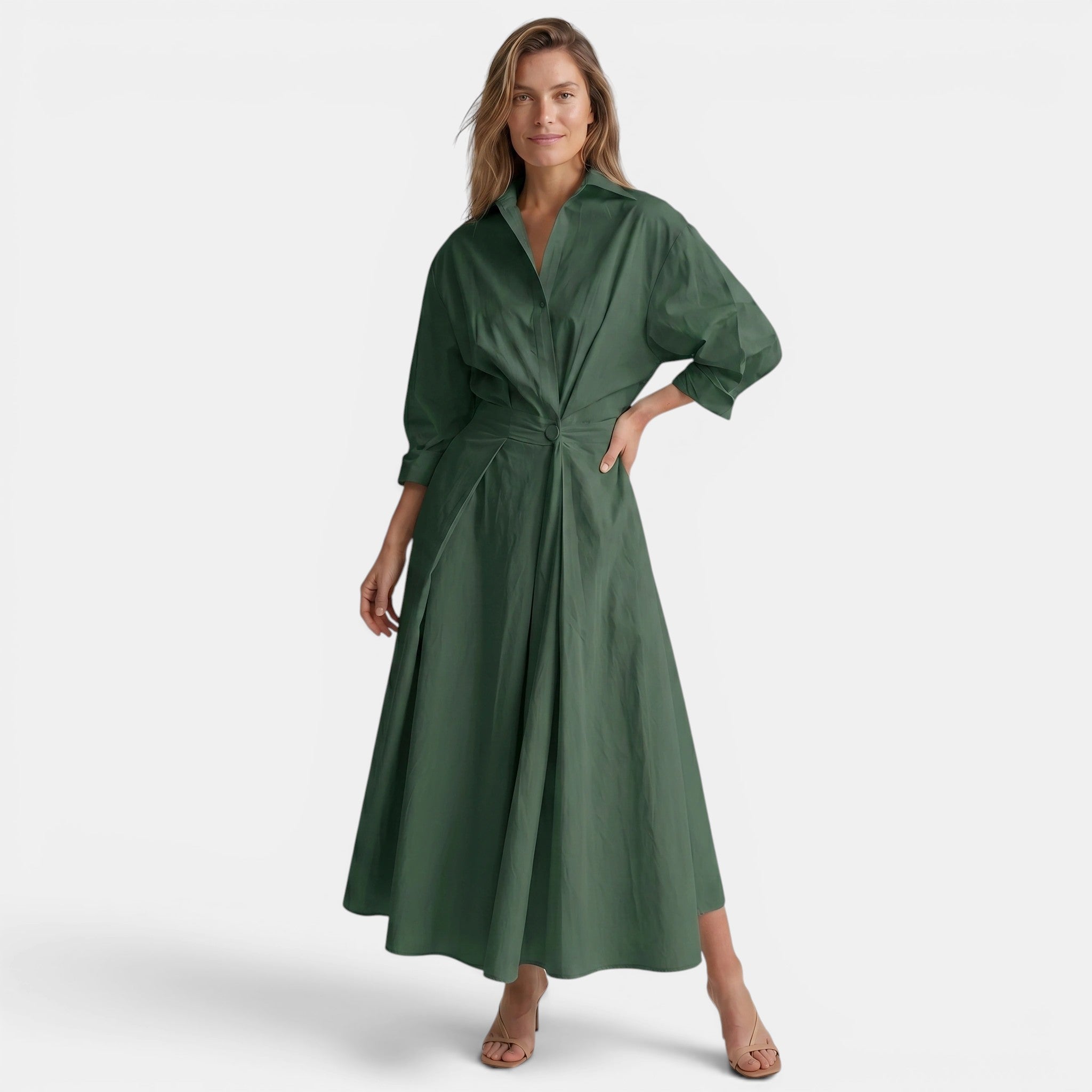 Women's Long Sleeve Shirt Dress Belted A Line Midi Dress SnugBubs Australia