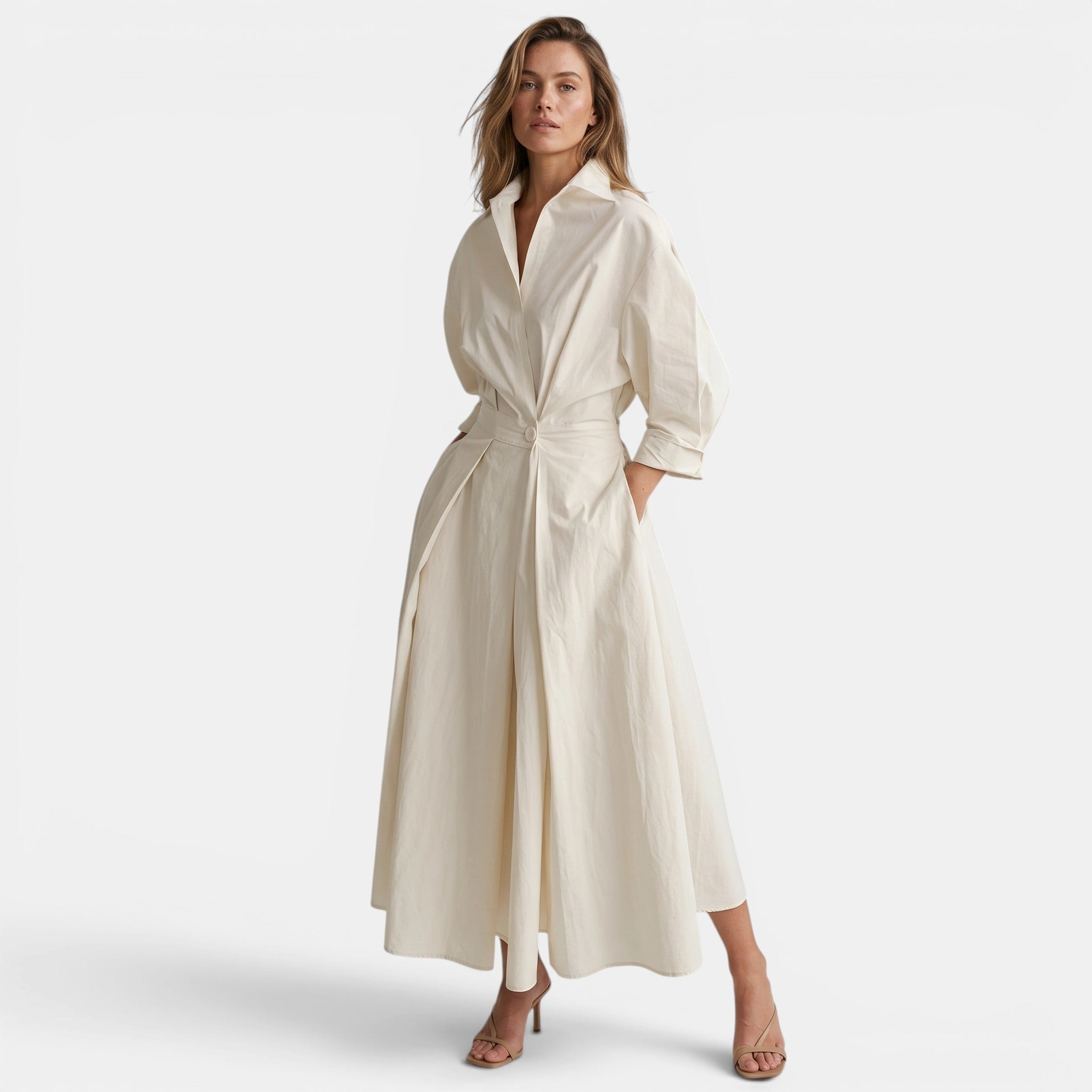 Women's Long Sleeve Shirt Dress Belted A Line Midi Dress SnugBubs Australia