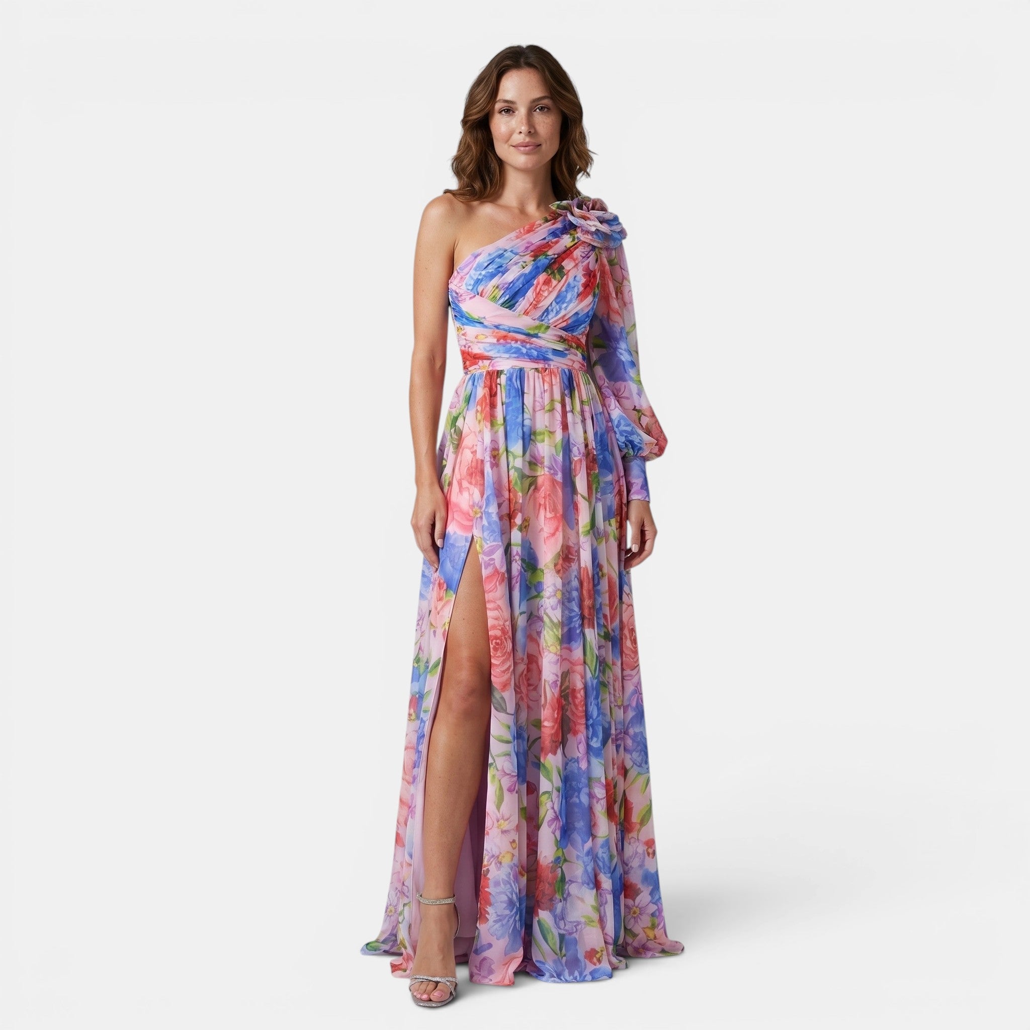 Women's One Shoulder Floral Maxi Dress Elegant Occasion Wear SnugBubs Australia