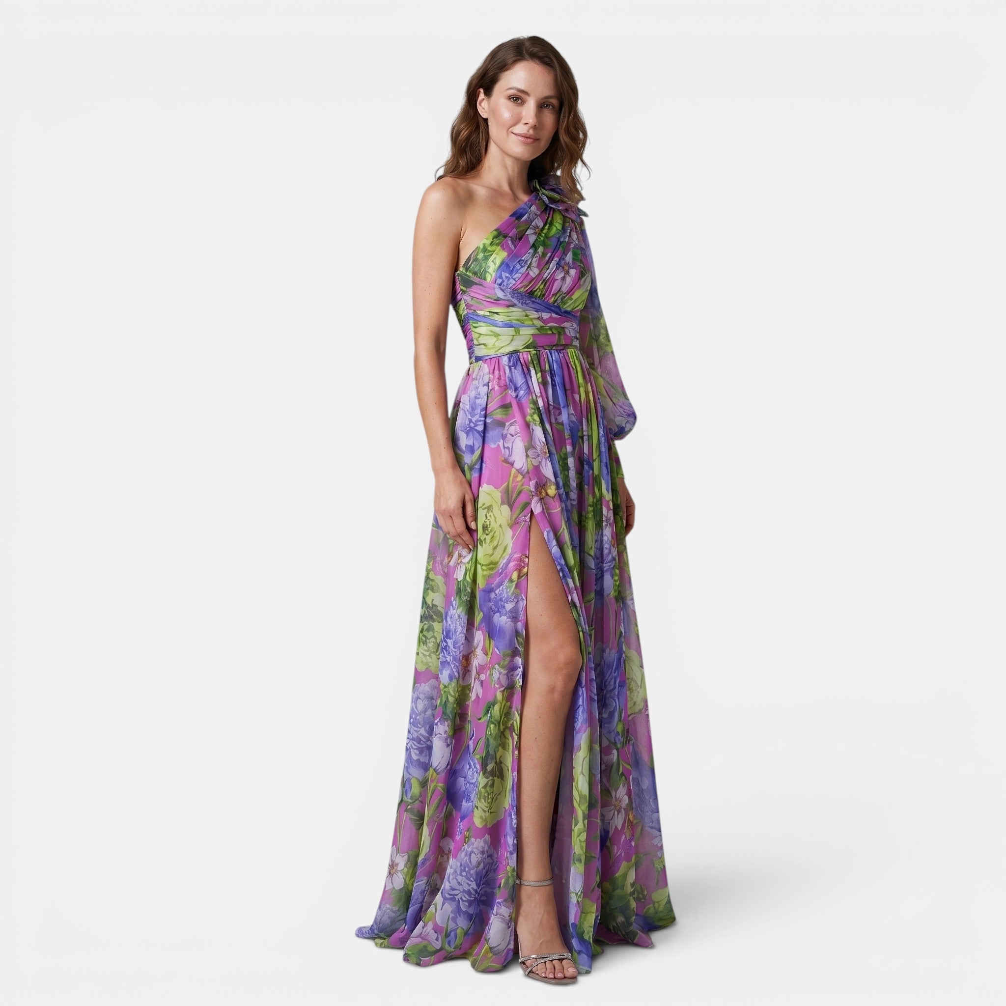 Women's One Shoulder Floral Maxi Dress Elegant Occasion Wear SnugBubs Australia