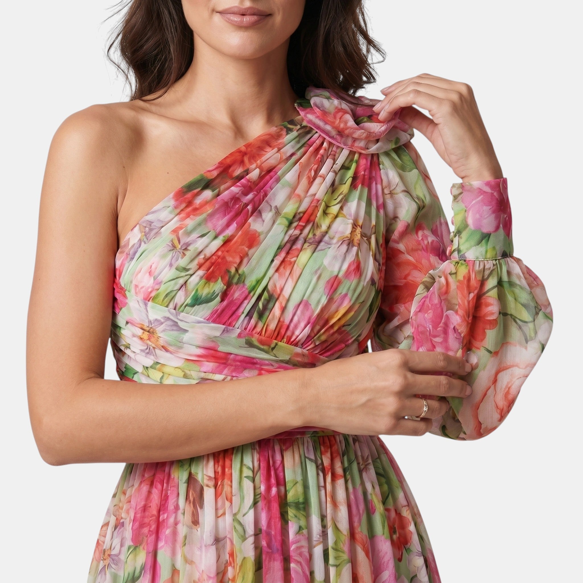 Women's One Shoulder Floral Maxi Dress Elegant Occasion Wear SnugBubs Australia