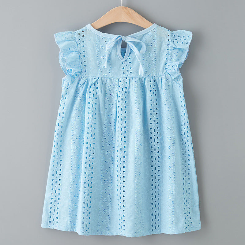 Girls' Solid Color Flying Sleeve Lace Dress SnugBubs Australia