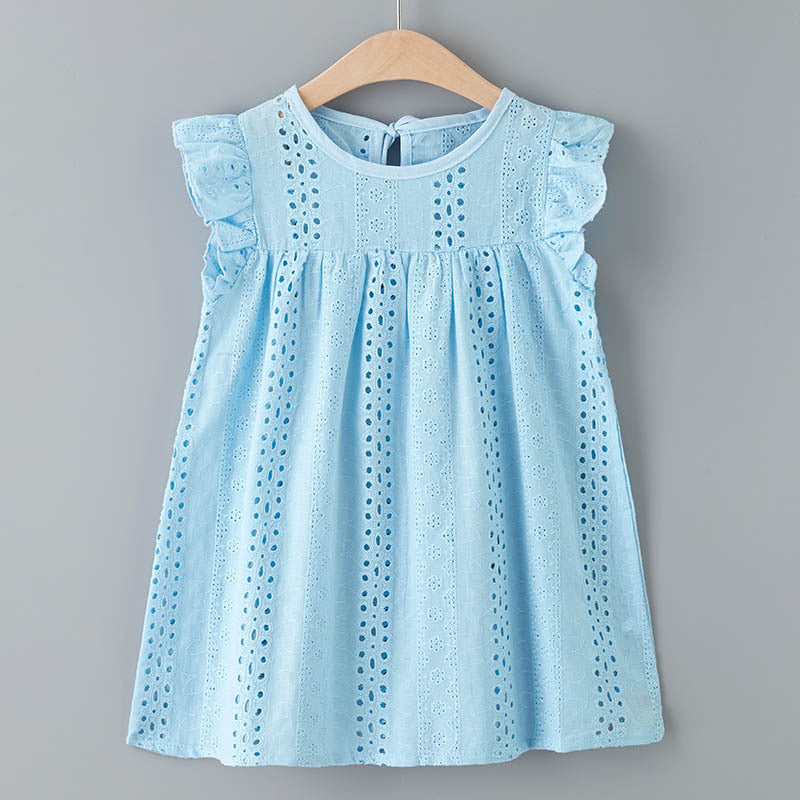 Girls' Solid Color Flying Sleeve Lace Dress SnugBubs Australia