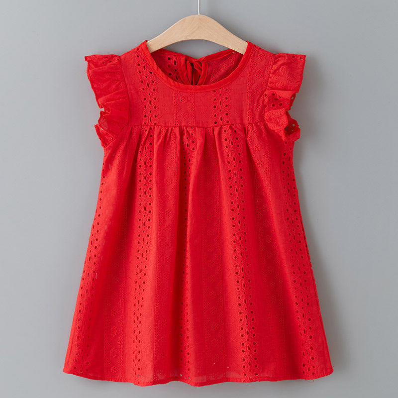 Girls' Solid Color Flying Sleeve Lace Dress SnugBubs Australia
