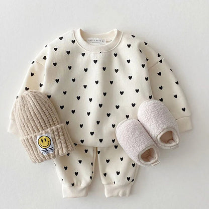 Full Heart Print Baby Hoodie Set SnugBubs Australia