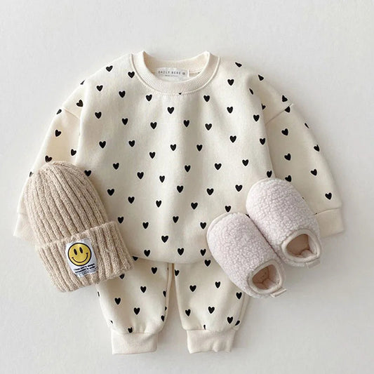 Full Heart Print Baby Hoodie Set SnugBubs Australia