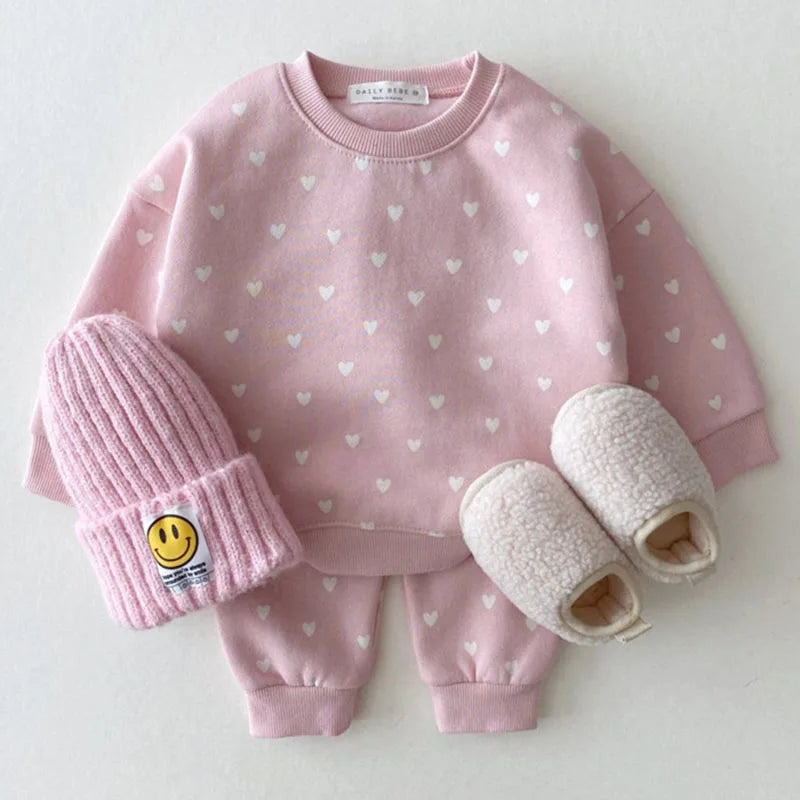 Full Heart Print Baby Hoodie Set SnugBubs Australia