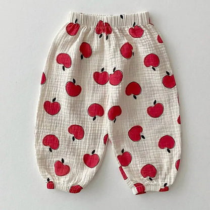 Summer Baby Clothes Linen Girls Pants Sweet Print Girls Trousers Boys Casual Pants SnugBubs Australia