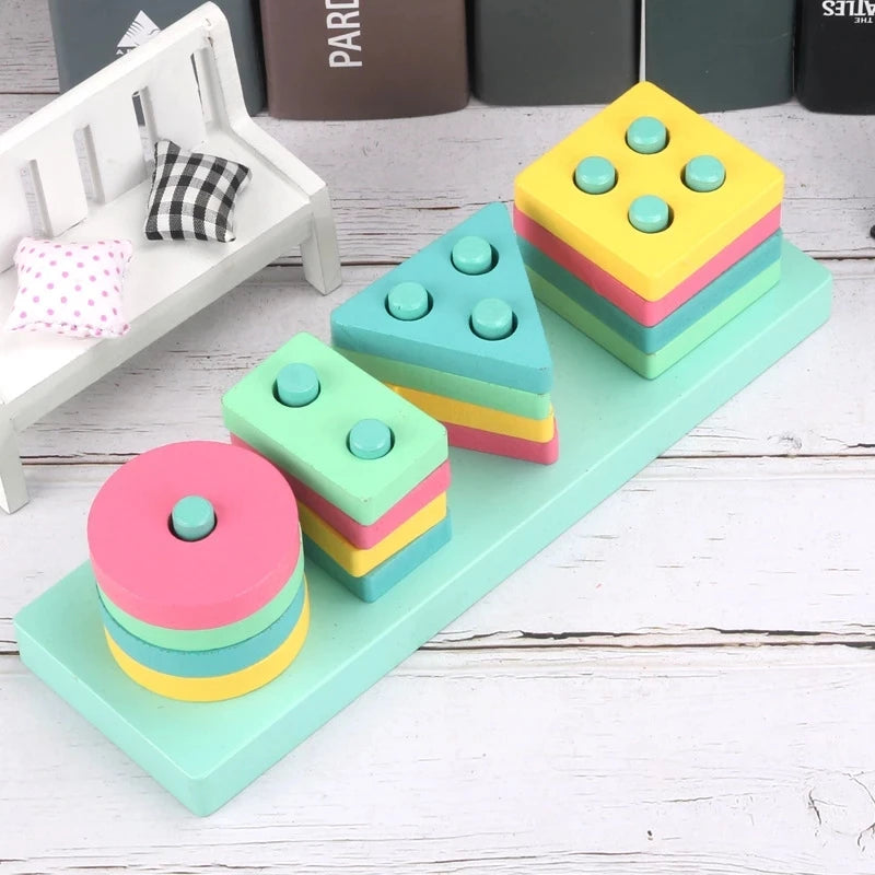 Hot Kids Montessori Wooden Macaron Blocks Learning Toy SnugBubs Australia