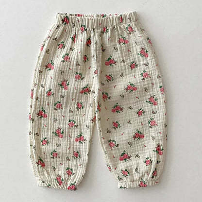 Summer Baby Clothes Linen Girls Pants Sweet Print Girls Trousers Boys Casual Pants SnugBubs Australia