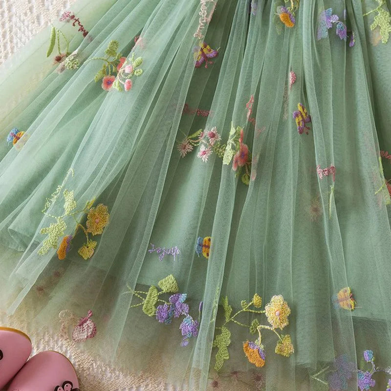 Embroidery Green  Ruffled Girl Dress SnugBubs Australia