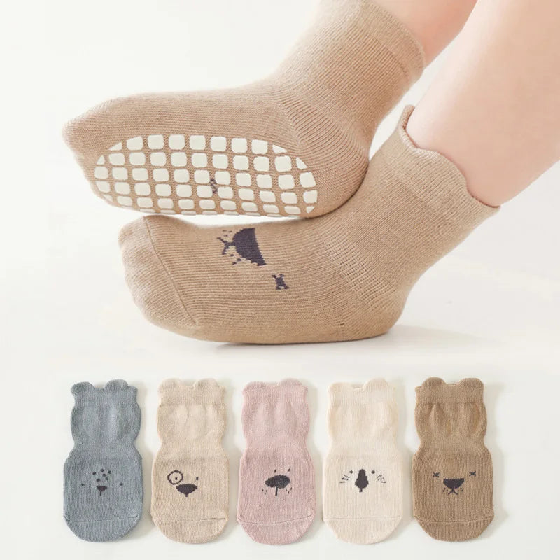 3/5 Pairs Baby Adorable Animals Pattern Non Slip Floor Socks, Breathable Casual Socks For Boys and Girls Kids Indoor Activities SnugBubs Australia