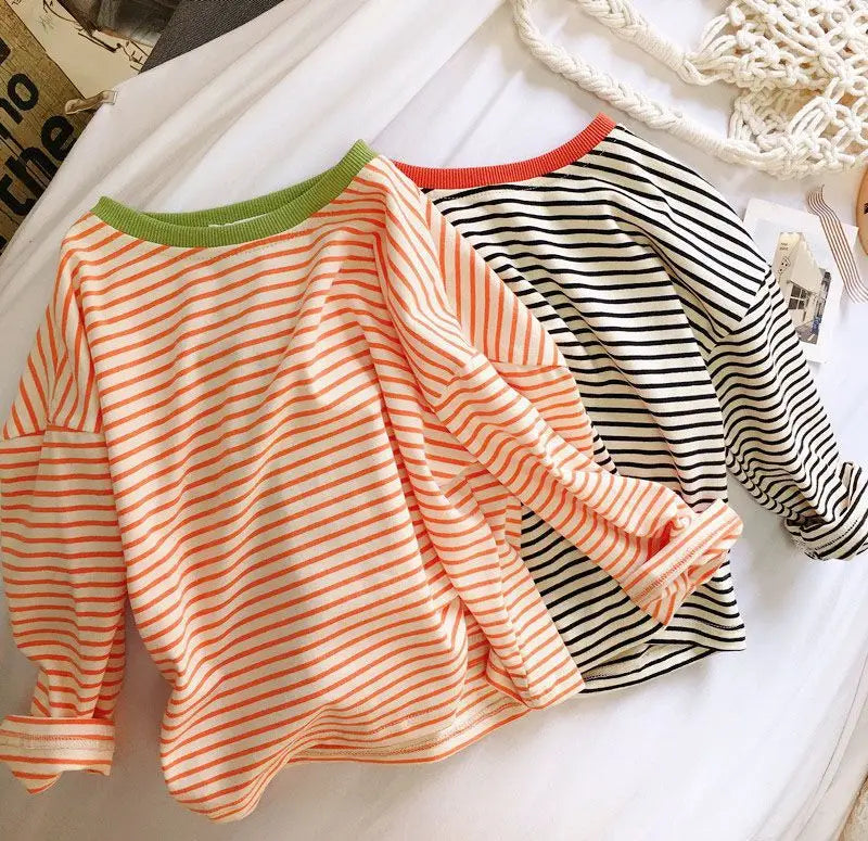 Kids’ Striped Long Sleeve Cotton T-Shirt SnugBubs Australia