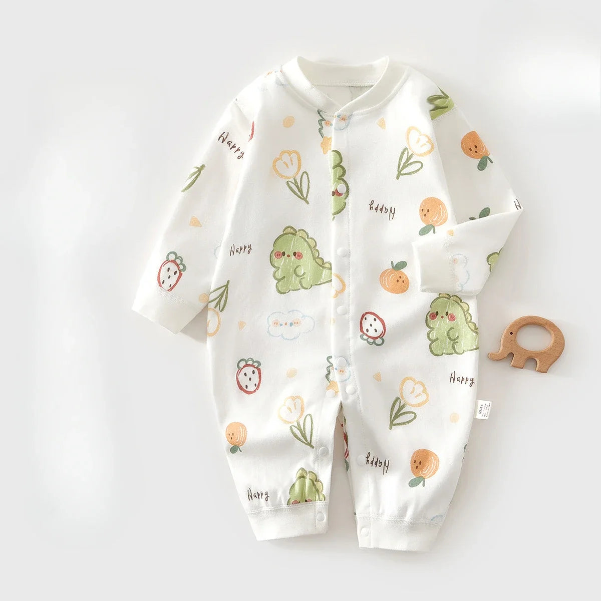 Baby Onesie 100% Cotton Boys Girls Long Sleeve Romper  Infant Cute Printed Fruit Onesie Pajamas 1-3-6-9M Four Season Universal SnugBubs Australia
