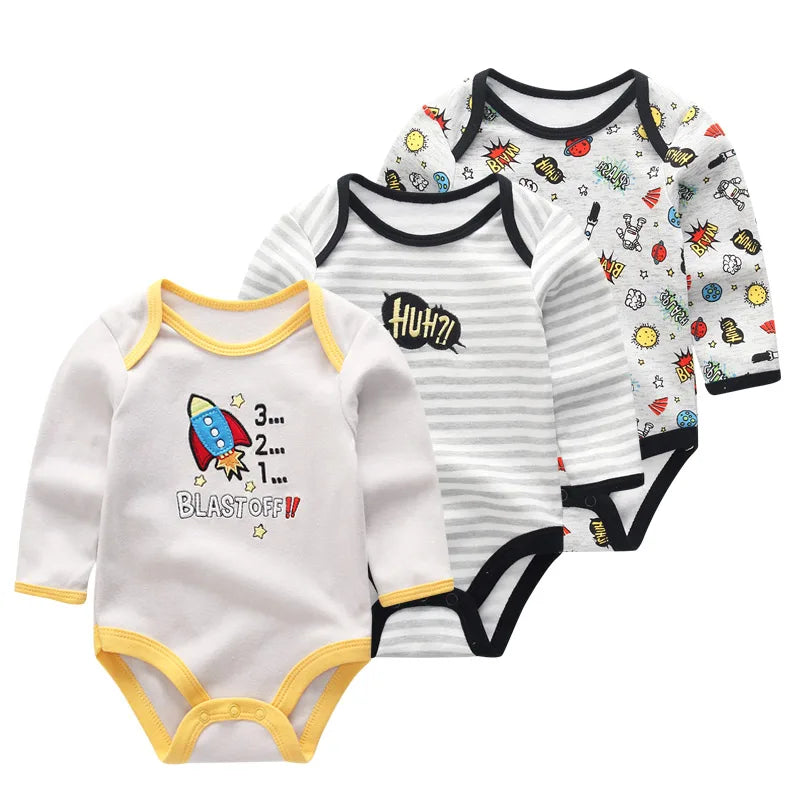 100% Cotton Long Sleeve Newborn Bodysuit (3 Packs) SnugBubs Australia