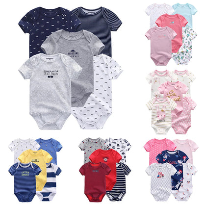 Kiddiezoom 5 Pcs/Lot Four Seasons Fashion Cartoon Short Sleeve Baby Boy Girl Bodysuits Soft 100%Cotton NewbornOnesies SnugBubs Australia