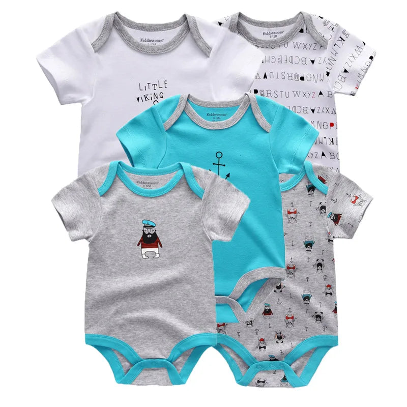 Kiddiezoom 5 Pcs/Lot Four Seasons Fashion Cartoon Short Sleeve Baby Boy Girl Bodysuits Soft 100%Cotton NewbornOnesies SnugBubs Australia