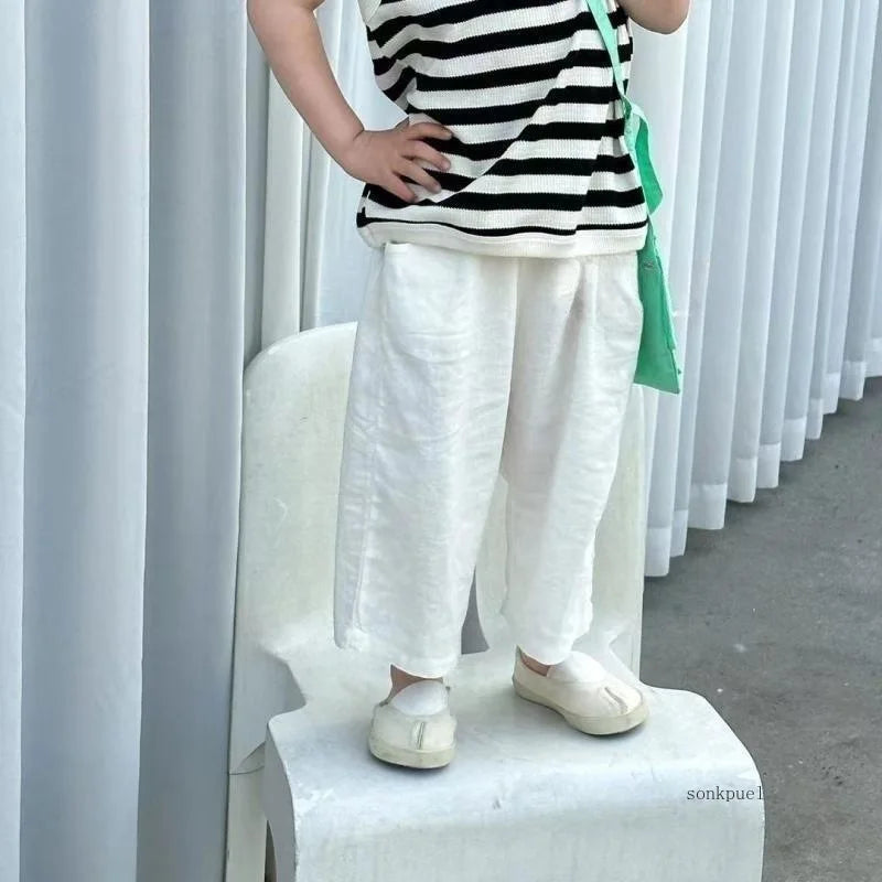 Baby Boy Girl Pant Cotton and Linen Cropped Trousers Child Trousers Long Kid Summer Pant Baby Infant Clothes SnugBubs Australia